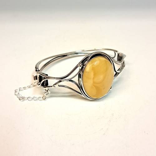 HWG-2404 Cuff, Yellow Oval, Silver Filigree $215 at Hunter Wolff Gallery